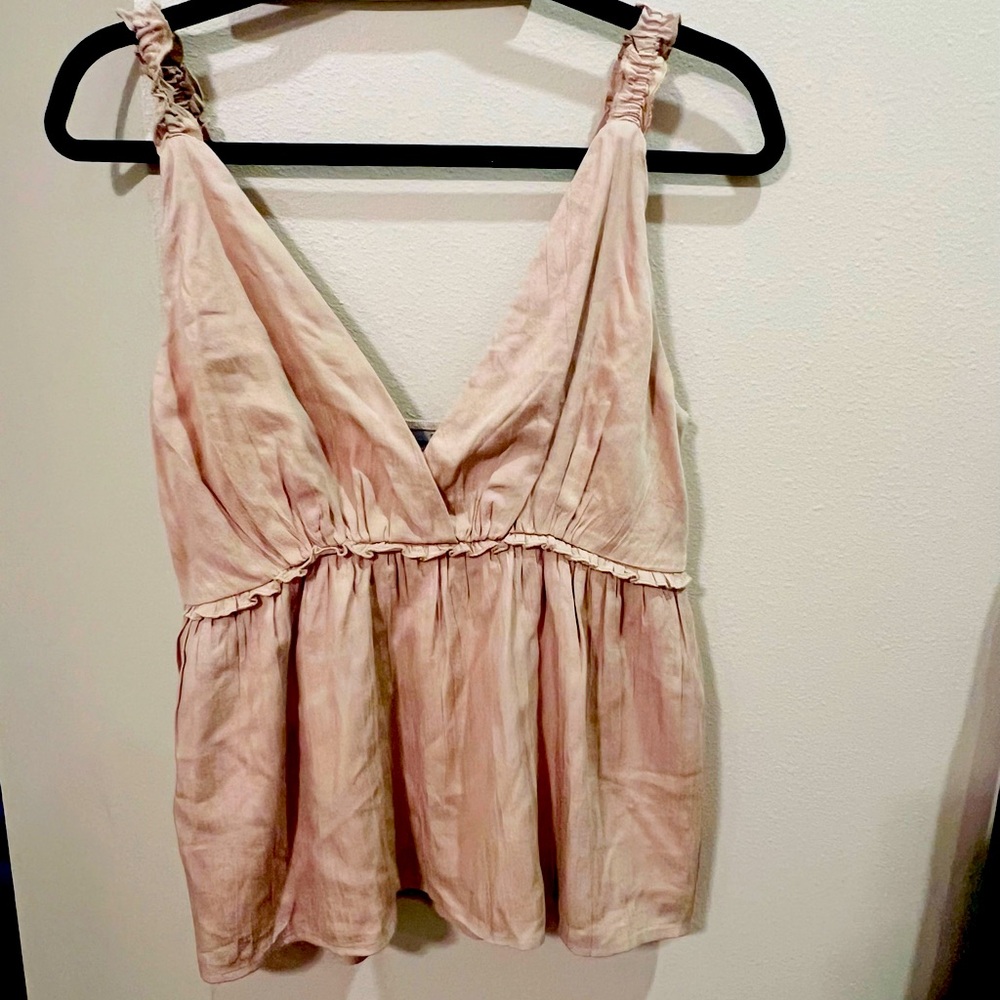 Beige Baby Doll Top/ Cute Scallop on straps/ Size Small / Never Worn